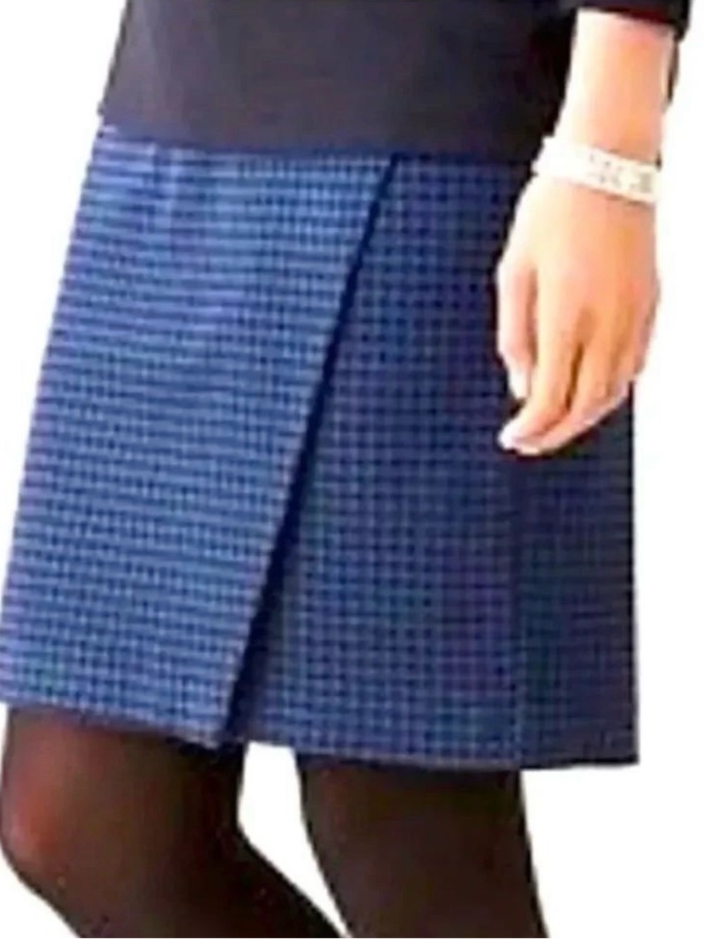 J. Jill Ponte Houndstooth Faux Wrap Pencil Skirt Pull On Black Blue MP Classic